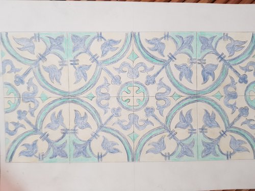 Watercolour pencil copy of floor tiling