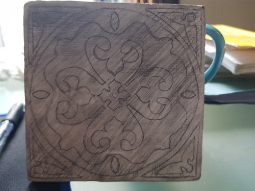 Underlying pencil design of circus tile