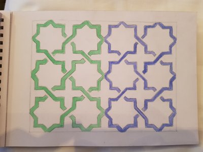 green blue squares and octagons painted