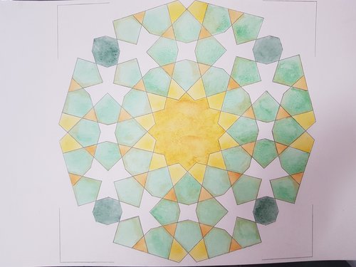 Painted Islamic design in green and gold