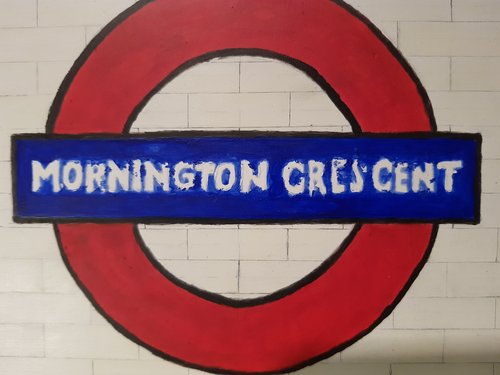 Partly painted Mornington Crescent sign