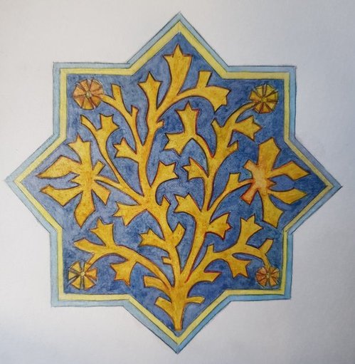 watercolour painting of Persian tile