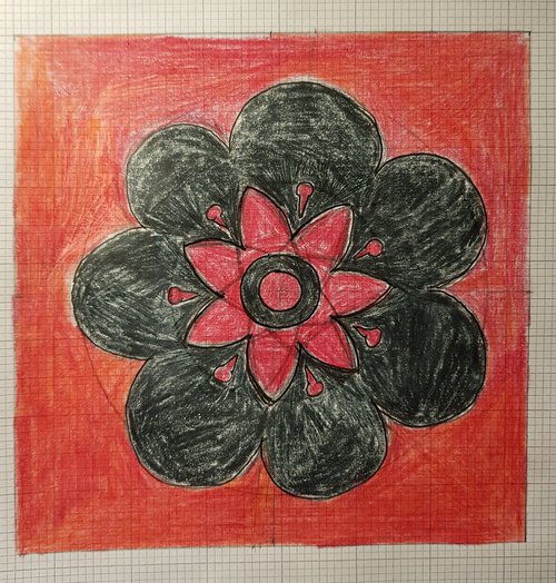 Acrylic red-black geometric-floral tile design