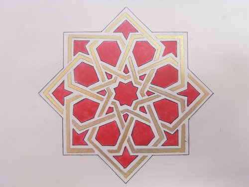 Red-gold octagon on paper