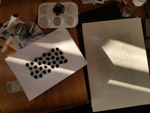 Silver and black weave painting process