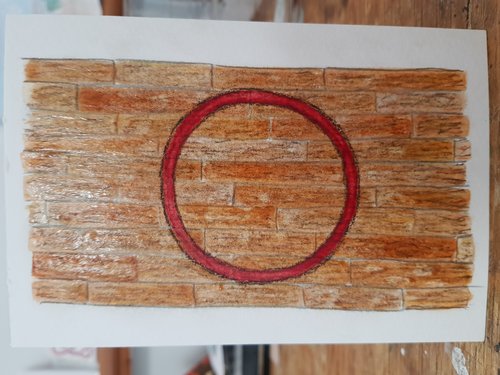 Wooden floor with a red circle